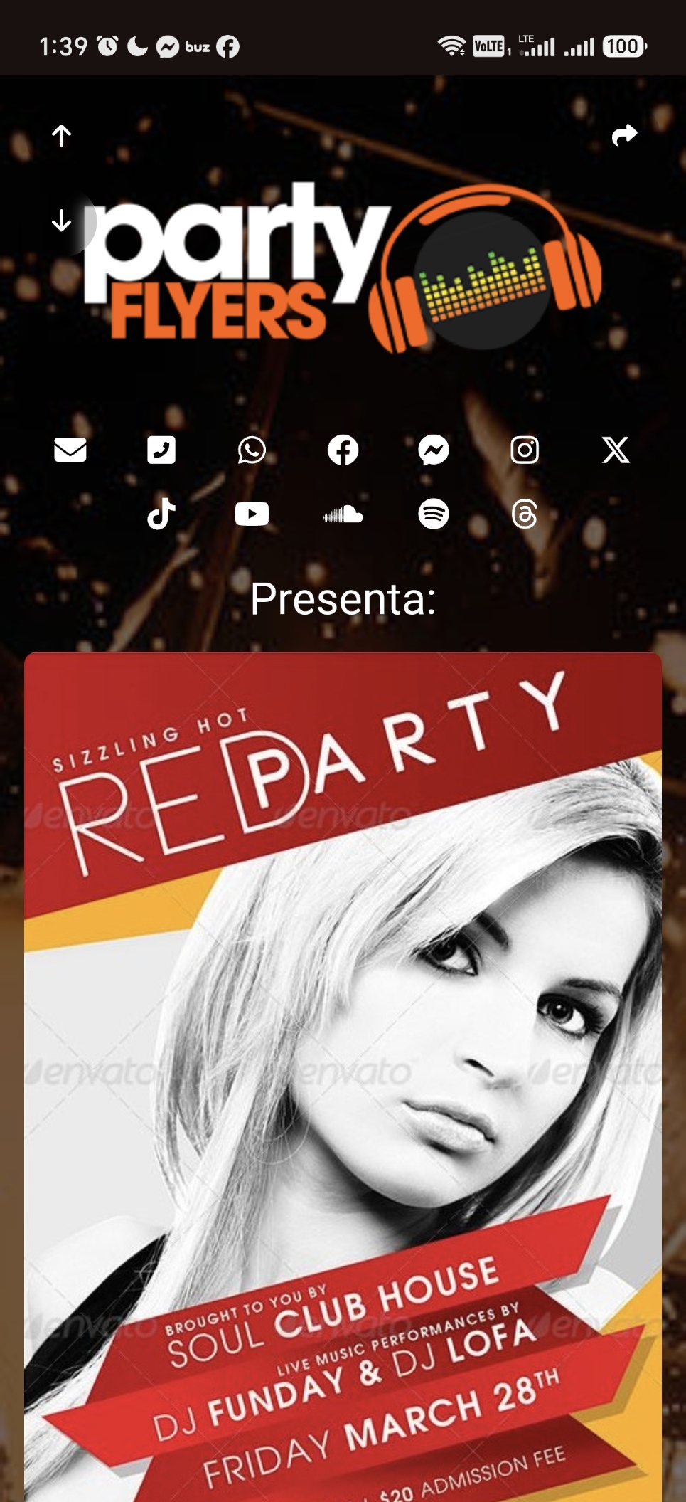 Flyer virtual interactivo creado con PartyFlyers